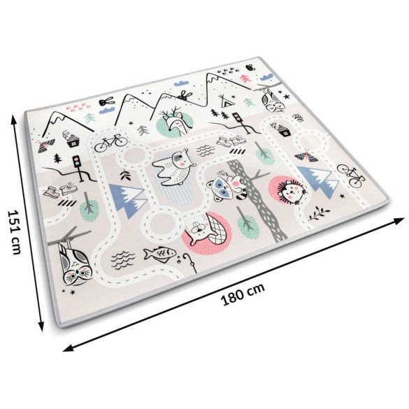 Játszószőnyeg, Nukido NK-342, hegy-völgy útvonal, szürke, 180 x 150 cm, feltekerhető, kétoldalas, vízálló, 1,5 cm vastag, XPE hab, csúszásgátló