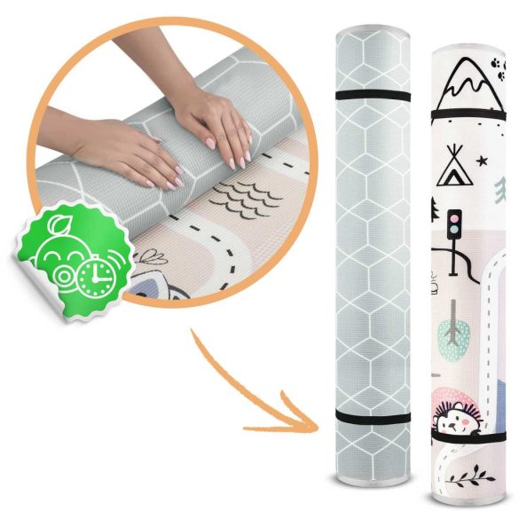 Játszószőnyeg, Nukido NK-342, hegy-völgy útvonal, szürke, 180 x 150 cm, feltekerhető, kétoldalas, vízálló, 1,5 cm vastag, XPE hab, csúszásgátló