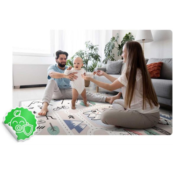 Játszószőnyeg, Nukido NK-342, hegy-völgy útvonal, szürke, 180 x 150 cm, feltekerhető, kétoldalas, vízálló, 1,5 cm vastag, XPE hab, csúszásgátló