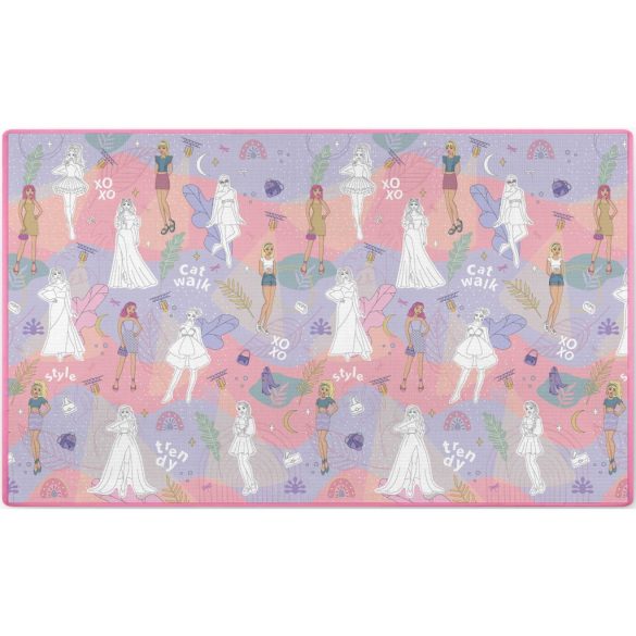 Játszószőnyeg, Ricokids RK-343, rózsaszín alap figurákkal, 200 x 120 cm, színezhető, letörölhető, vízálló, feltekerhető, EVA hab, filctoll készlettel, 0,3 cm vastag