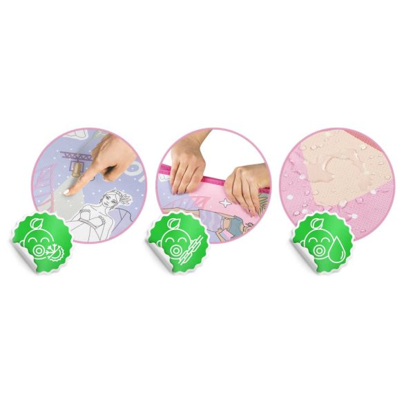 Játszószőnyeg, Ricokids RK-343, rózsaszín alap figurákkal, 200 x 120 cm, színezhető, letörölhető, vízálló, feltekerhető, EVA hab, filctoll készlettel, 0,3 cm vastag