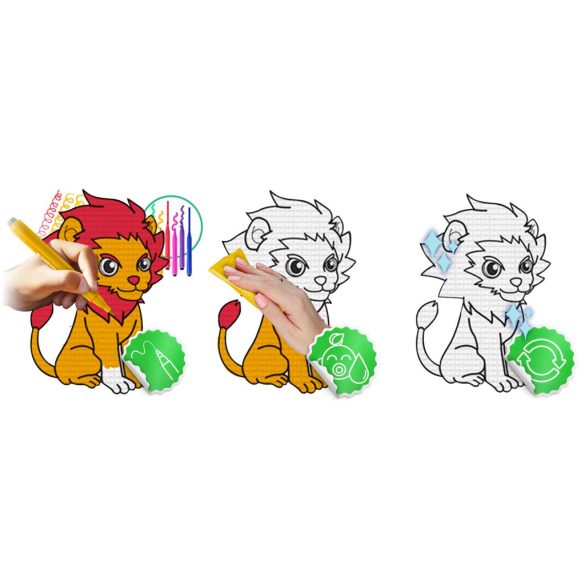 Játszószőnyeg, Ricokids RK-343, állatkerti jelenet, 120 x 92 cm, színezhető, letörölhető, vízálló, feltekerhető, EVA hab, 6 db lemosható filctoll készlettel, 0,3 cm vastag