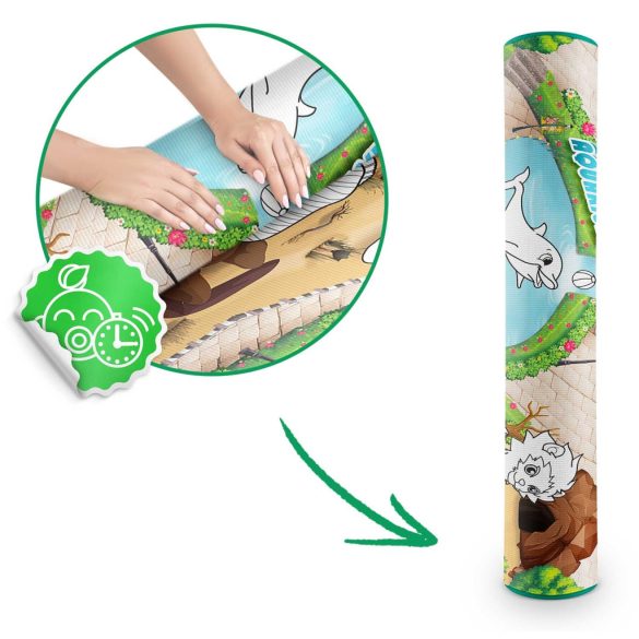 Játszószőnyeg, Ricokids RK-343, állatkerti jelenet, 120 x 92 cm, színezhető, letörölhető, vízálló, feltekerhető, EVA hab, 6 db lemosható filctoll készlettel, 0,3 cm vastag