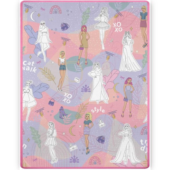 Játszószőnyeg, Ricokids RK-343, rózsaszín alap figurákkal, 120 x 92 cm, színezhető, letörölhető, vízálló, feltekerhető, EVA hab, 6 db lemosható filctoll készlettel, 0,3 cm vastag