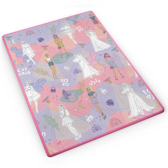 Játszószőnyeg, Ricokids RK-343, rózsaszín alap figurákkal, 120 x 92 cm, színezhető, letörölhető, vízálló, feltekerhető, EVA hab, 6 db lemosható filctoll készlettel, 0,3 cm vastag