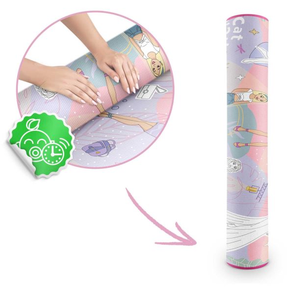 Játszószőnyeg, Ricokids RK-343, rózsaszín alap figurákkal, 120 x 92 cm, színezhető, letörölhető, vízálló, feltekerhető, EVA hab, 6 db lemosható filctoll készlettel, 0,3 cm vastag