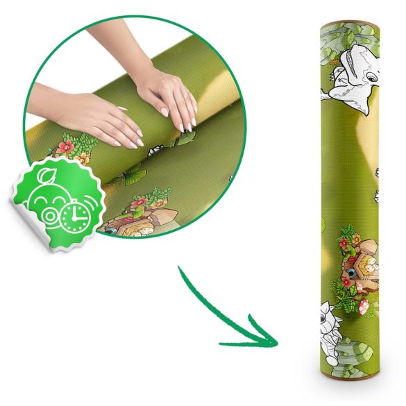 Játszószőnyeg, Ricokids RK-343, dinoszaurusz minták, 120 x 92 cm, színezhető, letörölhető, vízálló, feltekerhető, EVA hab, 6 db lemosható filctoll készlettel, 0,3 cm vastag