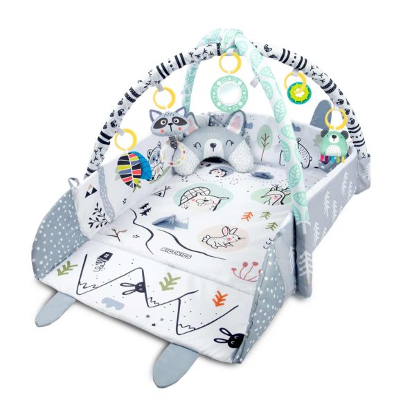 Játszószőnyeg, Ricokids, Nyuszi minta, 110 x 100 cm, levehető ívekkel, 7 db játékkal, párnával, tükörrel