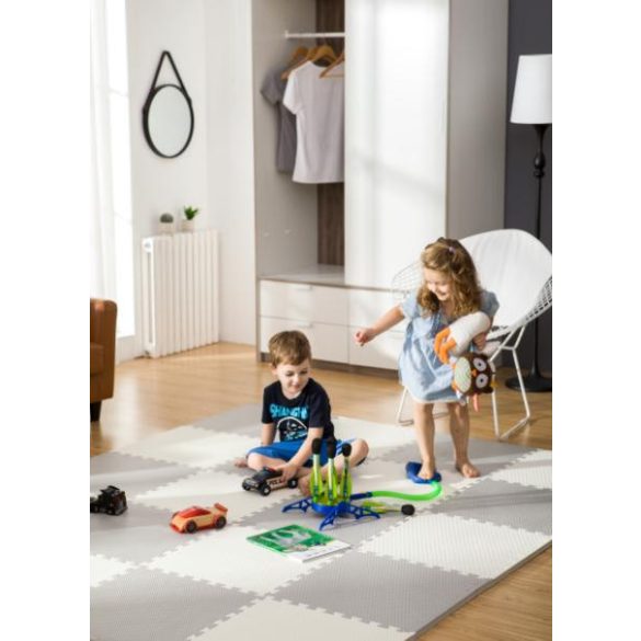 Játszószőnyeg, Ricokids 738200, fehér/szürke, 120 x 120 cm, 4 db-os kirakós szett, összeilleszthető elemek, vastagság: 1 cm, EVA hab