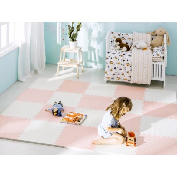 Játszószőnyeg, Ricokids 738201, fehér/barack, 120 x 120 cm, 4 db-os kirakós szett, összeilleszthető elemek, vastagság: 1 cm, EVA hab