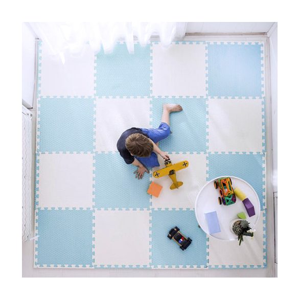 Játszószőnyeg, Ricokids 738202, fehér/kék, 120 x 120 cm, 4 db-os kirakós szett, összeilleszthető elemek, vastagság: 1 cm, EVA hab