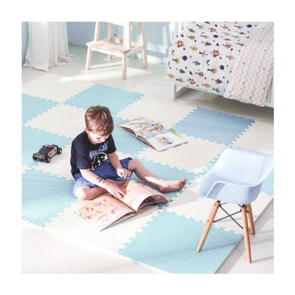 Játszószőnyeg, Ricokids 738202, fehér/kék, 120 x 120 cm, 4 db-os kirakós szett, összeilleszthető elemek, vastagság: 1 cm, EVA hab