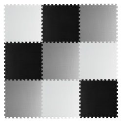  Játszószőnyeg, Ricokids 738230, fekete/fehér/szürke, 180 x 180 cm, 9 db-os kirakós szett, összeilleszthető elemek, vastagság: 1 cm, EVA hab