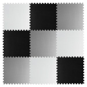 Játszószőnyeg, Ricokids 738230, fekete/fehér/szürke, 180 x 180 cm, 9 db-os kirakós szett, összeilleszthető elemek, vastagság: 1 cm, EVA hab