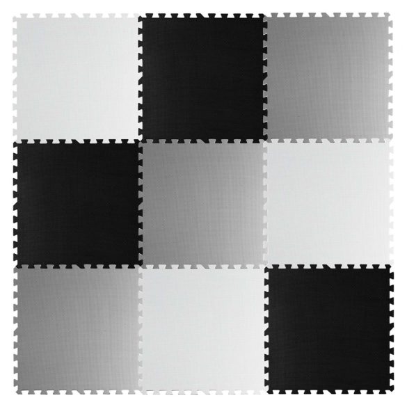Játszószőnyeg, Ricokids 738230, fekete/fehér/szürke, 180 x 180 cm, 9 db-os kirakós szett, összeilleszthető elemek, vastagság: 1 cm, EVA hab