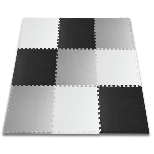 Játszószőnyeg, Ricokids 738230, fekete/fehér/szürke, 180 x 180 cm, 9 db-os kirakós szett, összeilleszthető elemek, vastagság: 1 cm, EVA hab