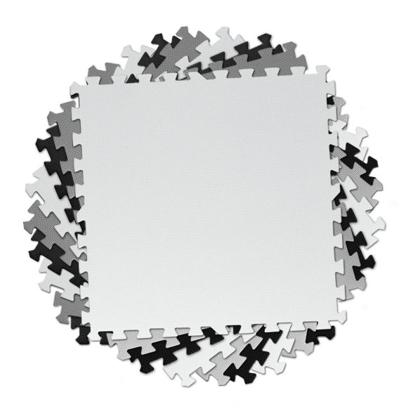 Játszószőnyeg, Ricokids 738230, fekete/fehér/szürke, 180 x 180 cm, 9 db-os kirakós szett, összeilleszthető elemek, vastagság: 1 cm, EVA hab