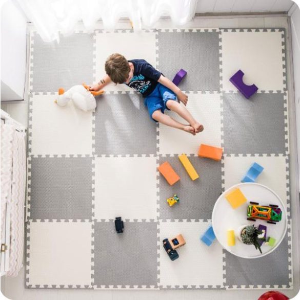 Játszószőnyeg, Ricokids 738231, fehér/szürke, 180 x 180 cm, 9 db-os kirakós szett, összeilleszthető elemek, vastagság: 1 cm, EVA hab