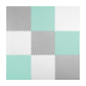 Játszószőnyeg, Ricokids 738232, fehér/szürke/türkiz, 180 x 180 cm, 9 db-os kirakós szett, összeilleszthető elemek, vastagság: 1 cm, EVA hab