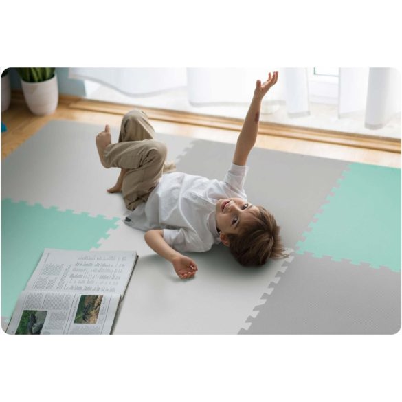Játszószőnyeg, Ricokids 738232, fehér/szürke/türkiz, 180 x 180 cm, 9 db-os kirakós szett, összeilleszthető elemek, vastagság: 1 cm, EVA hab
