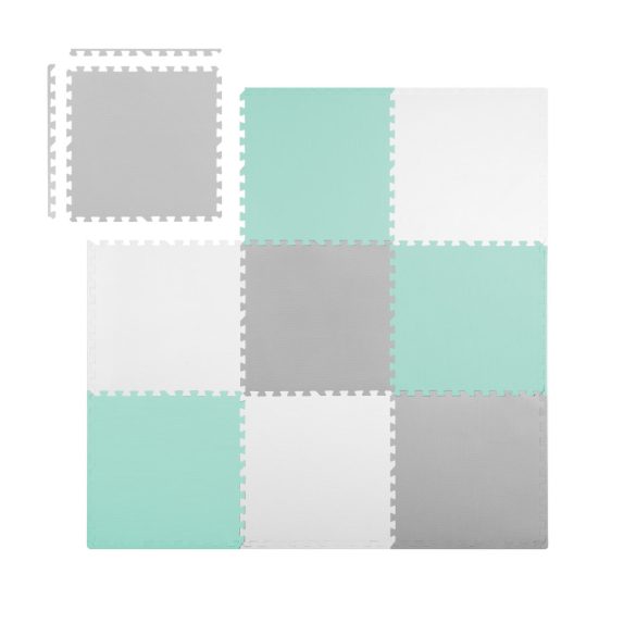 Játszószőnyeg, Ricokids 738232, fehér/szürke/türkiz, 180 x 180 cm, 9 db-os kirakós szett, összeilleszthető elemek, vastagság: 1 cm, EVA hab