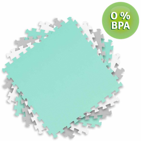 Játszószőnyeg, Ricokids 738232, fehér/szürke/türkiz, 180 x 180 cm, 9 db-os kirakós szett, összeilleszthető elemek, vastagság: 1 cm, EVA hab