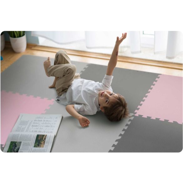 Játszószőnyeg, Ricokids 738234, rózsaszín/szürke, 180 x 180 cm, 9 db-os kirakós szett, összeilleszthető elemek, vastagság: 1 cm, EVA hab