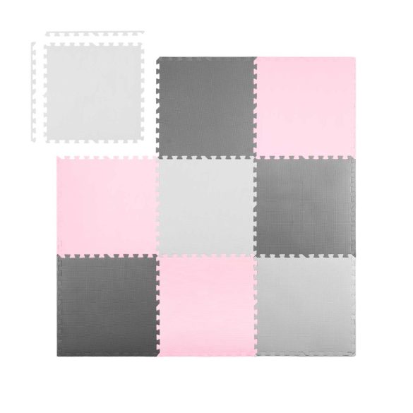 Játszószőnyeg, Ricokids 738234, rózsaszín/szürke, 180 x 180 cm, 9 db-os kirakós szett, összeilleszthető elemek, vastagság: 1 cm, EVA hab