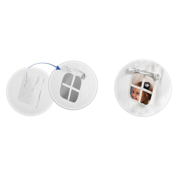 Gyereksátor, Nukido Tipi, fényfüzérrel, 120 x 120 x 165 cm, sötétkék, prémium pamut, fenyőfa rudak, 3 párna, vastag szigetelő matrac