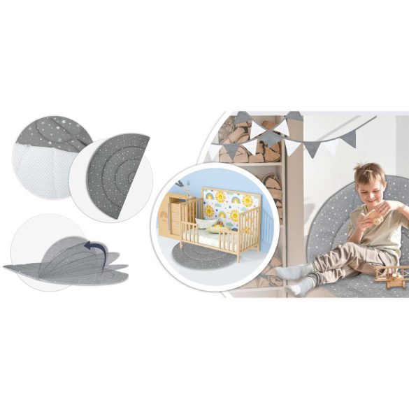 Gyereksátor, Nukido NK-406 Tipi, 116 x 116 x 165 cm, szürke, 3 párna, vastag csúszásgátlós matrac, stabilizátor, fenyőfa rudak