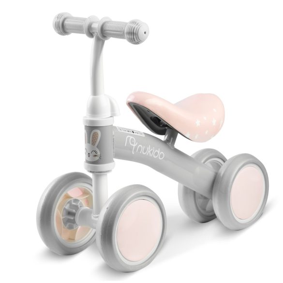 Négykerekű futóbicikli, Nukido NK-600, rózsaszín, EVA habkerekek 14 cm, acél váz, ülésmagasság: 27 cm, puha ülés, gumírozott markolat