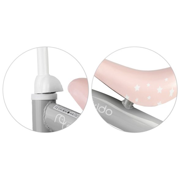 Négykerekű futóbicikli, Nukido NK-600, rózsaszín, EVA habkerekek 14 cm, acél váz, ülésmagasság: 27 cm, puha ülés, gumírozott markolat