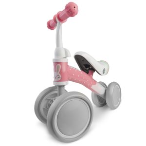 Négykerekű futóbicikli, Nukido NK-600, fehér/rózsaszín, EVA habkerekek 14 cm, acél váz, ülésmagasság: 27 cm, puha ülés, gumírozott markolat