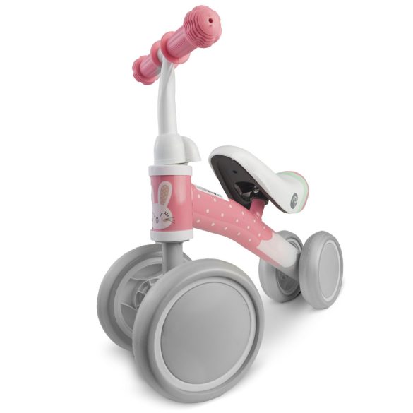 Négykerekű futóbicikli, Nukido NK-600, fehér/rózsaszín, EVA habkerekek 14 cm, acél váz, ülésmagasság: 27 cm, puha ülés, gumírozott markolat