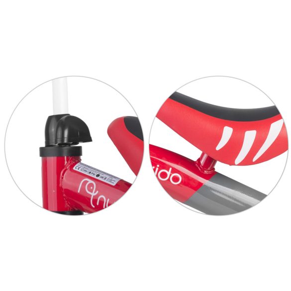 Négykerekű futóbicikli, Nukido NK-600, piros/szürke, EVA habkerekek 14 cm, acél váz, ülésmagasság: 27 cm, puha ülés, gumírozott markolat