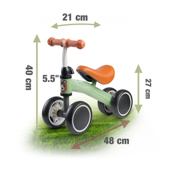 Négykerekű futóbicikli, Nukido NK-600, türkiz, EVA habkerekek 14 cm, acél váz, ülésmagasság: 27 cm, puha ülés, gumírozott markolat