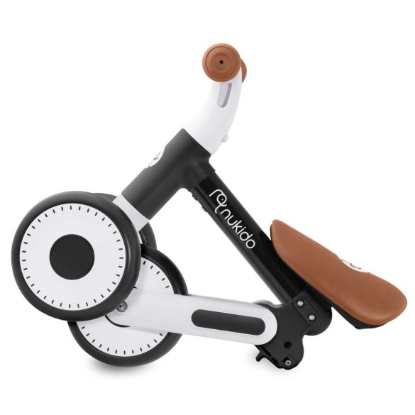 Háromkerekű futóbicikli, Nukido NK-603, fekete, EVA habkerekek 15 cm, állítható ülésmagasság 25–28 cm, kormányfordulás határoló, 12 hónapos kortól