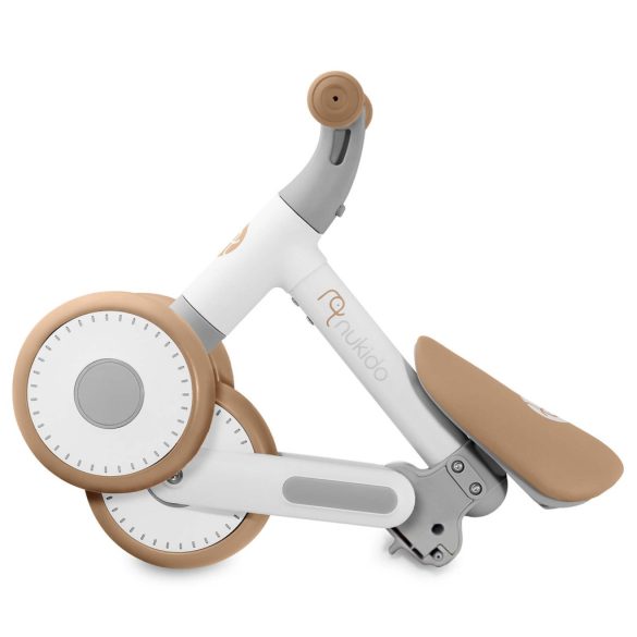 Háromkerekű futóbicikli, Nukido NK-603, bézs, EVA habkerekek 15 cm, állítható ülésmagasság 25–28 cm, kormányfordulás határoló, 12 hónapos kortól