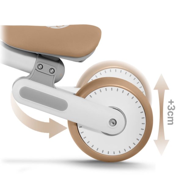 Háromkerekű futóbicikli, Nukido NK-603, bézs, EVA habkerekek 15 cm, állítható ülésmagasság 25–28 cm, kormányfordulás határoló, 12 hónapos kortól