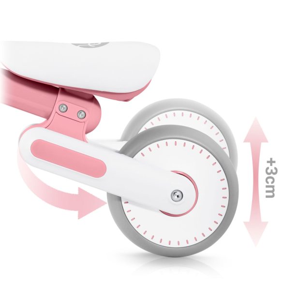 Háromkerekű futóbicikli, Nukido NK-603, rózsaszín, EVA habkerekek 15 cm, állítható ülésmagasság 25–28 cm, kormányfordulás határoló, 12 hónapos kortól