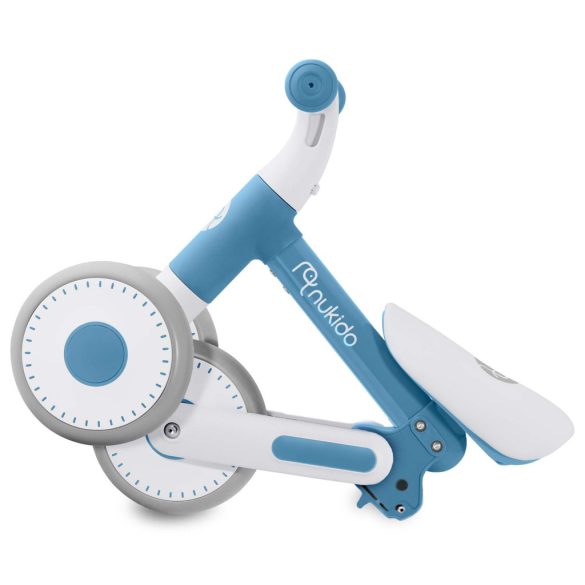 Háromkerekű futóbicikli, Nukido NK-603, kék, EVA habkerekek 15 cm, állítható ülésmagasság 25–28 cm, kormányfordulás határoló, 12 hónapos kortól