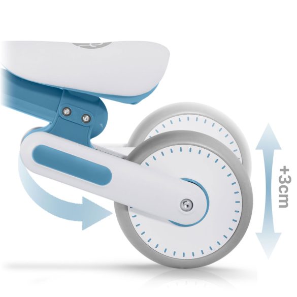 Háromkerekű futóbicikli, Nukido NK-603, kék, EVA habkerekek 15 cm, állítható ülésmagasság 25–28 cm, kormányfordulás határoló, 12 hónapos kortól