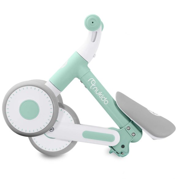 Háromkerekű futóbicikli, Nukido NK-603, türkiz, EVA habkerekek 15 cm, állítható ülésmagasság 25–28 cm, kormányfordulás határoló, 12 hónapos kortól