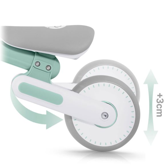 Háromkerekű futóbicikli, Nukido NK-603, türkiz, EVA habkerekek 15 cm, állítható ülésmagasság 25–28 cm, kormányfordulás határoló, 12 hónapos kortól