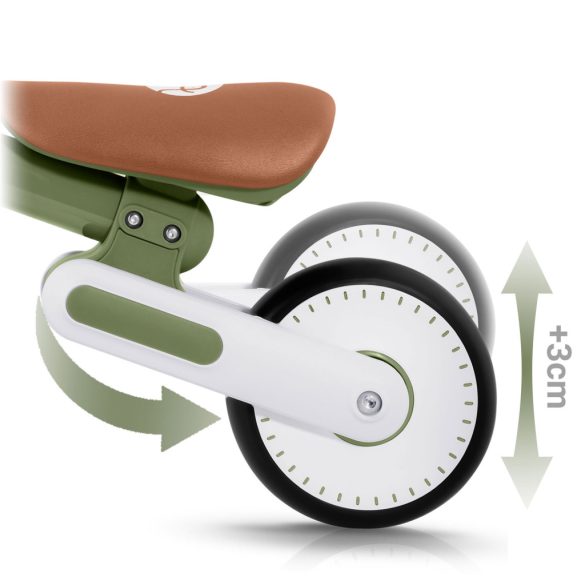 Háromkerekű futóbicikli, Nukido NK-603, zöld, EVA habkerekek 15 cm, állítható ülésmagasság 25–28 cm, kormányfordulás határoló, 12 hónapos kortól