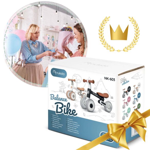 Háromkerekű futóbicikli, Nukido NK-603, zöld, EVA habkerekek 15 cm, állítható ülésmagasság 25–28 cm, kormányfordulás határoló, 12 hónapos kortól