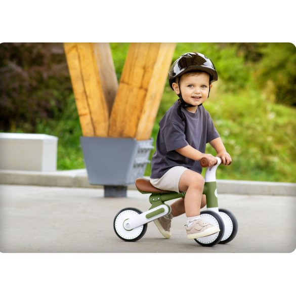 Háromkerekű futóbicikli, Nukido NK-603, zöld, EVA habkerekek 15 cm, állítható ülésmagasság 25–28 cm, kormányfordulás határoló, 12 hónapos kortól