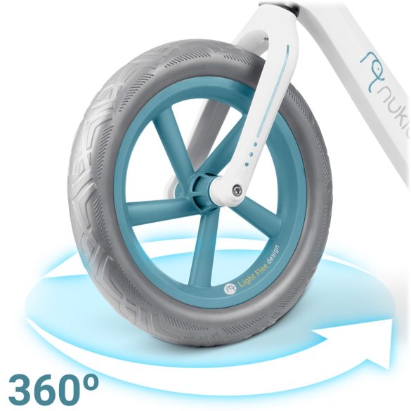 Kétkerekű futóbicikli, Nukido Light Flee, fehér, EVA habkerekek 29 cm, tartós nylon váz, állítható ülésmagasság 35-41 cm, puha ülés, gumírozott markolat, szuperkönnyű