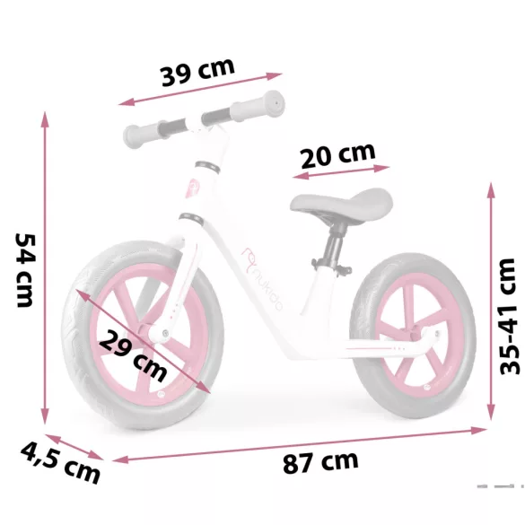 Kétkerekű futóbicikli, Nukido Light Flee, bézs, EVA habkerekek 29 cm, tartós nylon váz, állítható ülésmagasság 35-41 cm, puha ülés, gumírozott markolat, szuperkönnyű (TE760401)