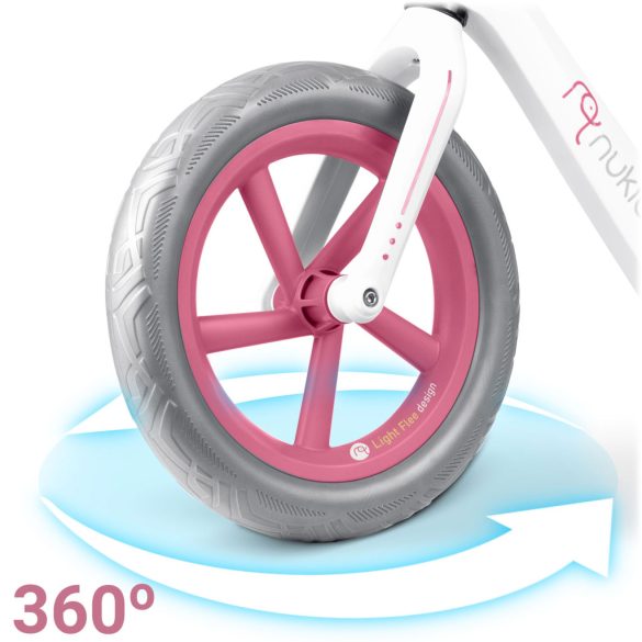 Kétkerekű futóbicikli, Nukido Light Flee, bézs, EVA habkerekek 29 cm, tartós nylon váz, állítható ülésmagasság 35-41 cm, puha ülés, gumírozott markolat, szuperkönnyű